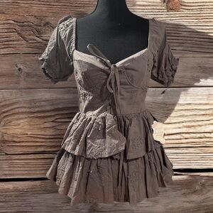 Altar'd State OliveGreen (&Black)Embroidered MIONA Ruffle Corset Mini Dress